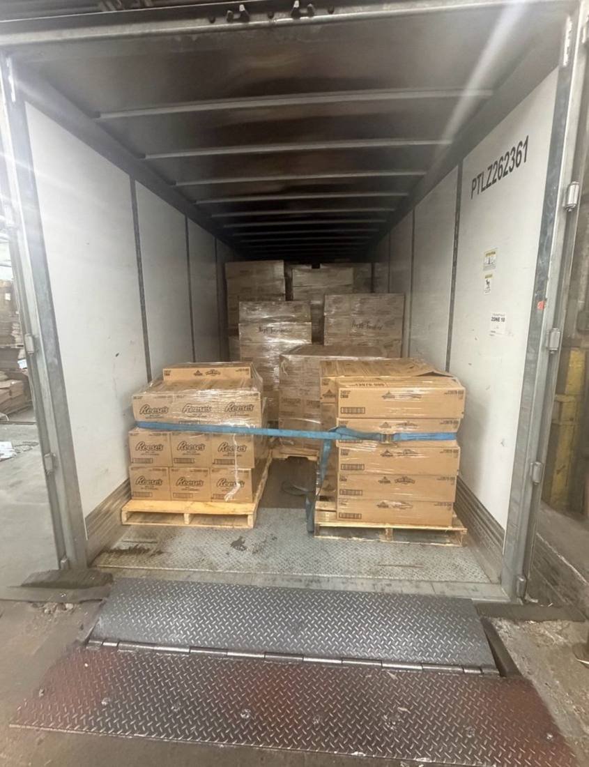 Pallets of candy loaded in a truck for pickup
